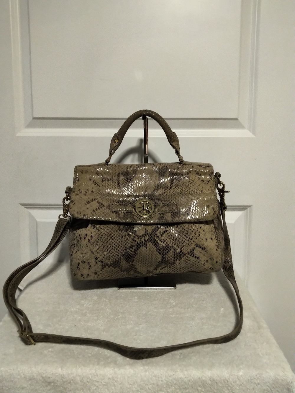 Tory Burch Python-Print Top-Handle Crossbody Bag